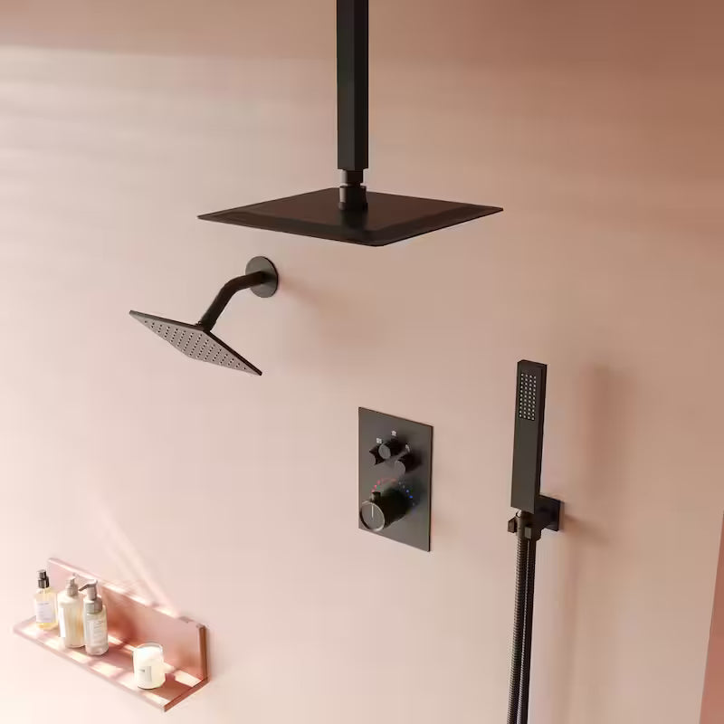 12 in. 6 in. Rainfall Wall and Ceiling Mount 2.5 GPM Fixed and Handheld Shower Head Matte Black R911816