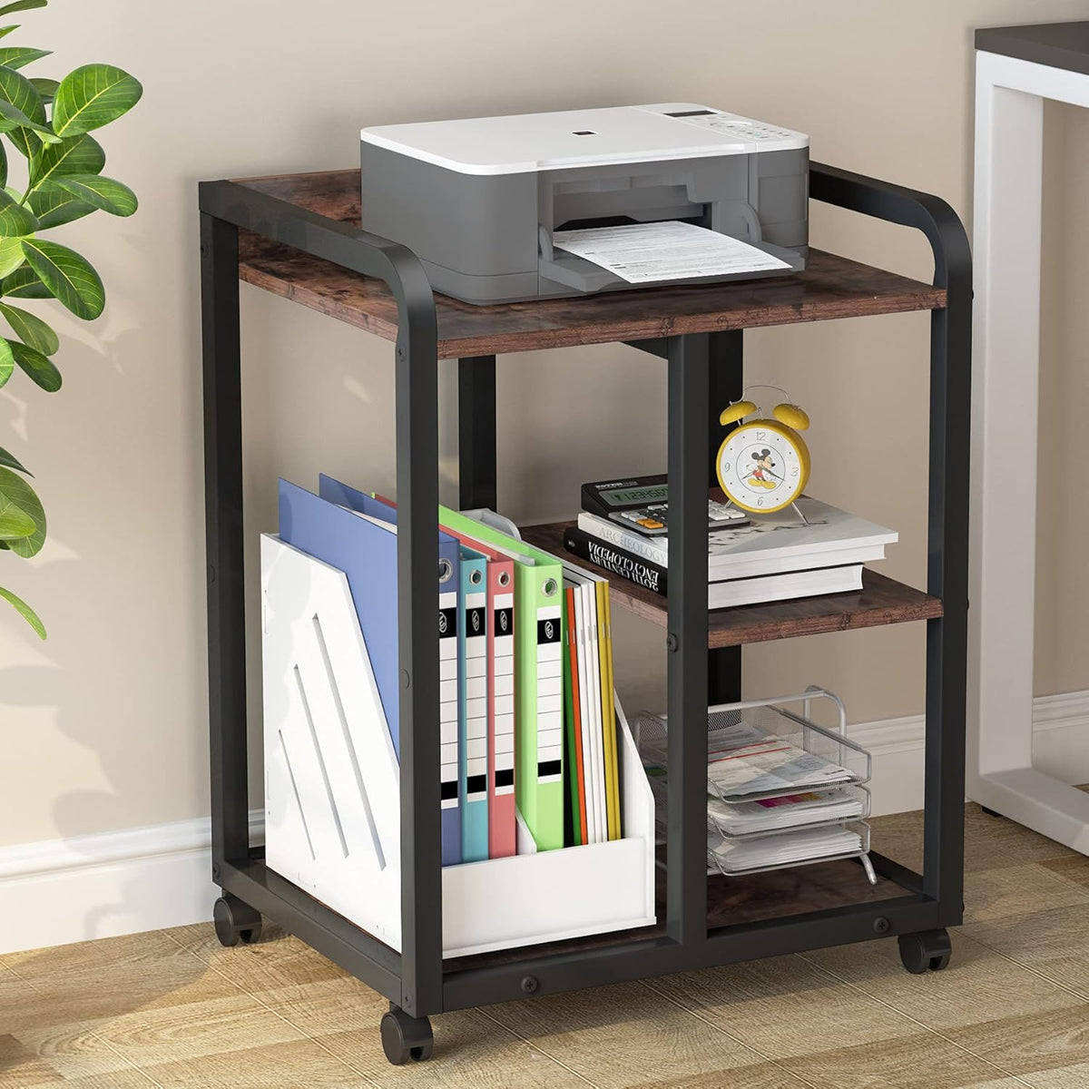 3-Tier Wood Rolling Printer Cart with Storage Shelves K22425