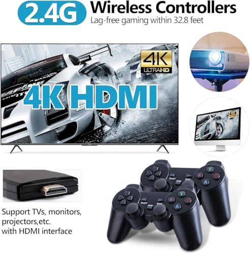 Wireless Retro Game Console, 4K HDMI, 2.4GHz Wireless Controller, 64G M369370