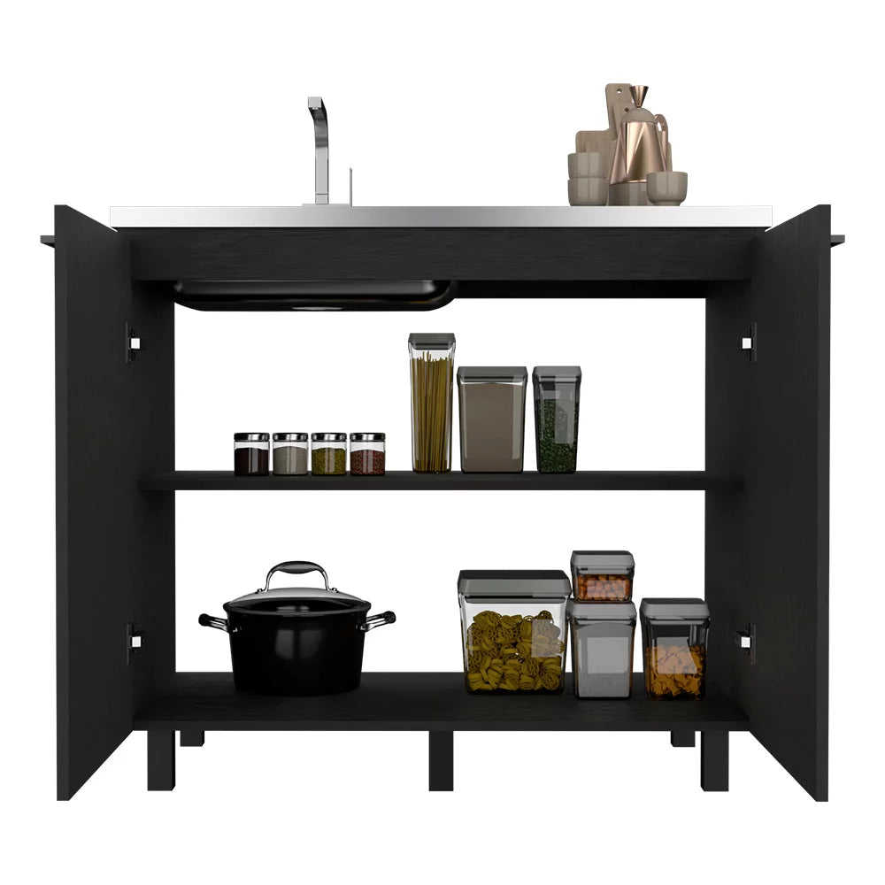 2 Piece Kitchen Set, Wall Cabinet + Utility Sink, Black Wengue Finish H771